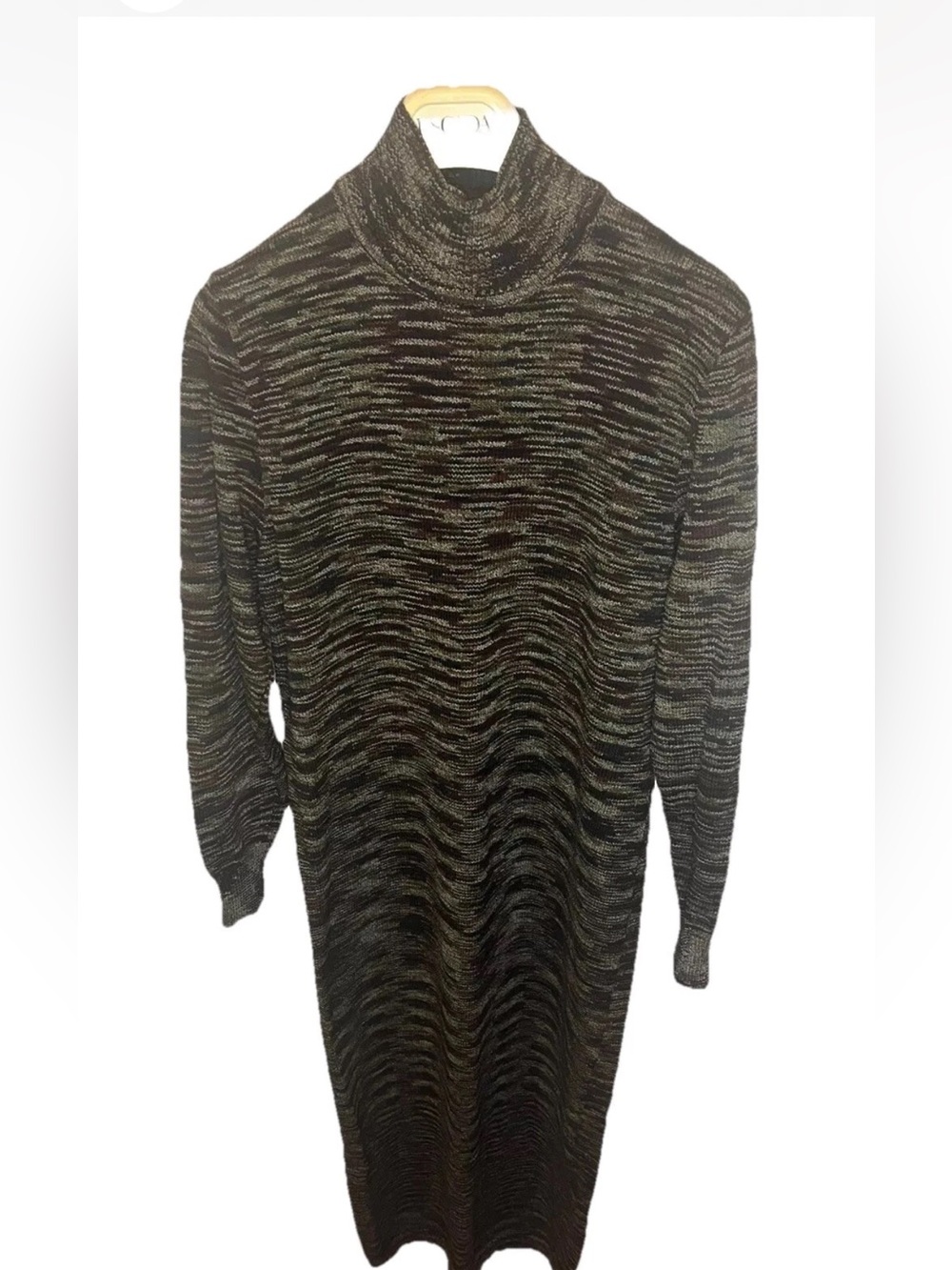 ALNORAL by Al Spokavicius Mock Neck Long Sleeve brown tweed Knit Maxi Dress Med - Picture 3 of 7